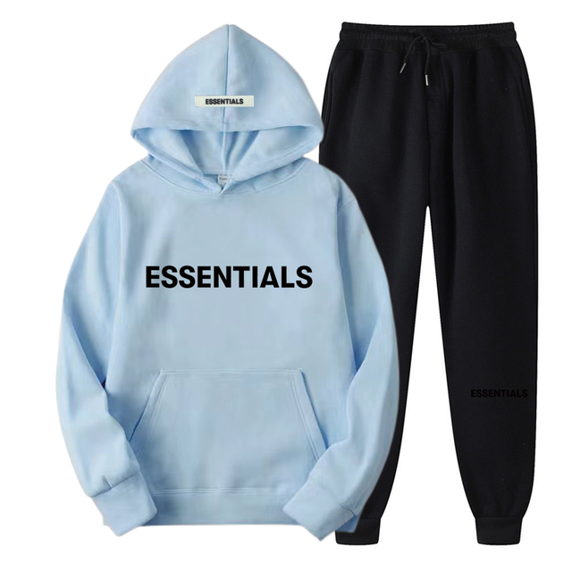 Essential Spring Tracksuit Hooded Sweatshirt - Light Blue - Black