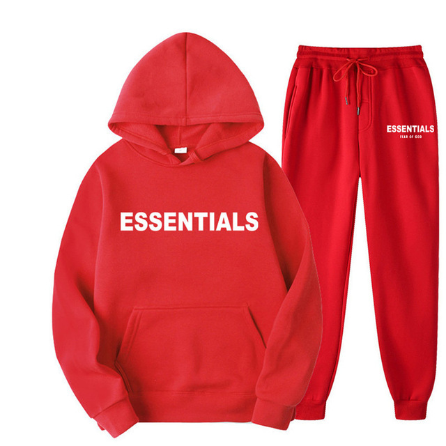 Fear Of God Essential Unisex Tracksuit - Red - Essentials Hoodie