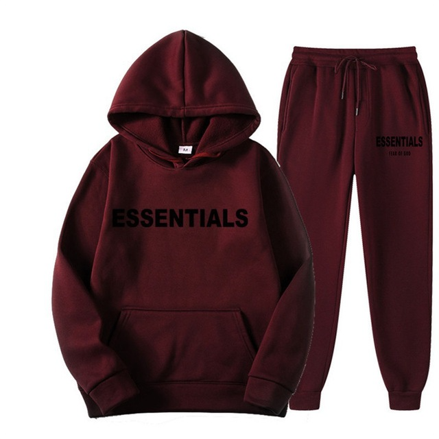 Fear Of God Essential Unisex Tracksuit - Wine Red - Essentials Hoodie