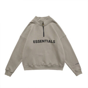 Essentials Half Zip High Collar Loose Hoodie Grey